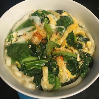 ほうれん草、小松菜、油揚げの卵うどん